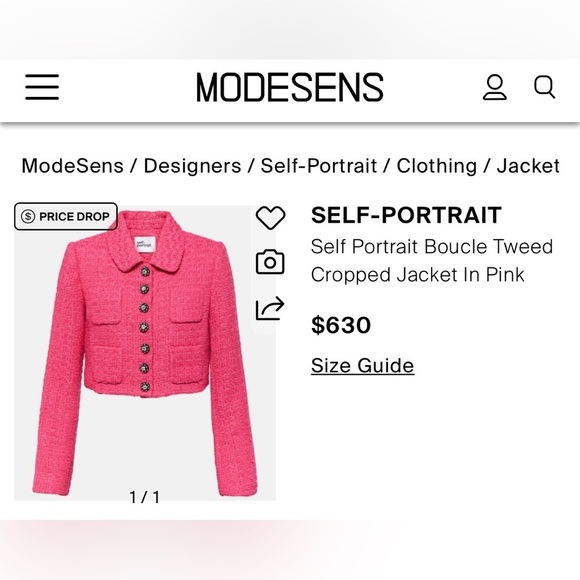 Self Portrait Boucle Tweed Cropped Jacket In Fuschia a pink NWT - Picture 6 of 11